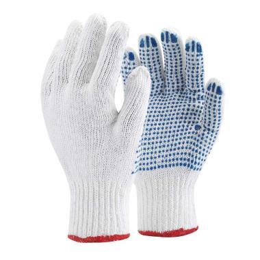 Kesztyű kötött PVC pöttyözéssel pamut/poliészter TOP COPE4, fehér/kék, 10