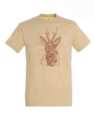 Póló (őz mintával) kereknyakú (100%pamut 190gr/m2) TOP, sand, L